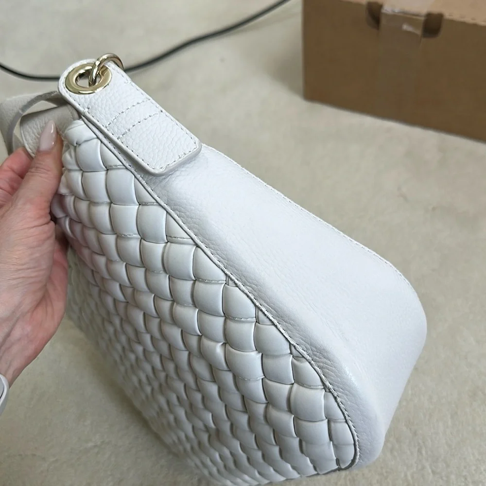 Vince Camuto Miki Puffy Weave Leather Tote Bag in White Swan NWT